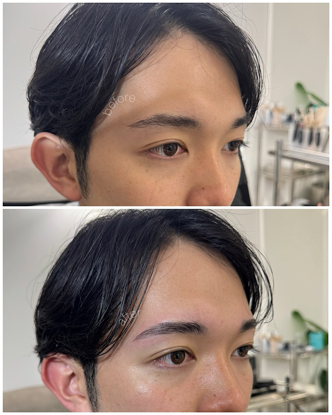 自然なメンズ眉毛スタイリングのビフォーアフター